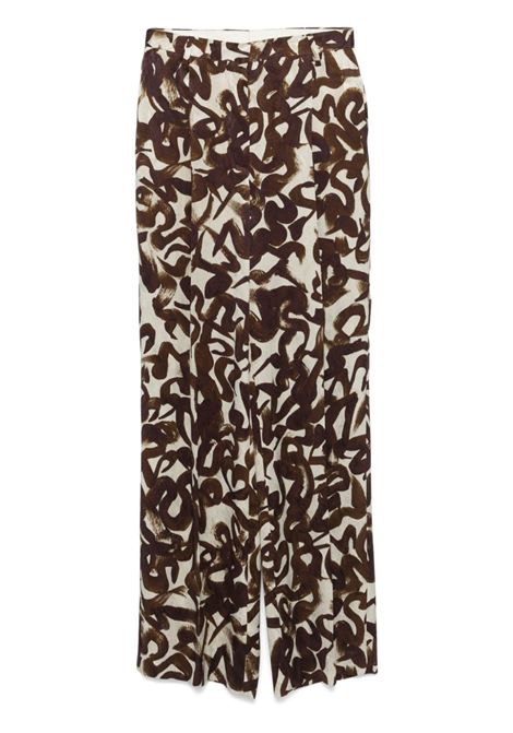 Pantaloni con stampa astratta portia in beige e marrone Dries van noten - donna DRIES VAN NOTEN | 2420109039258703